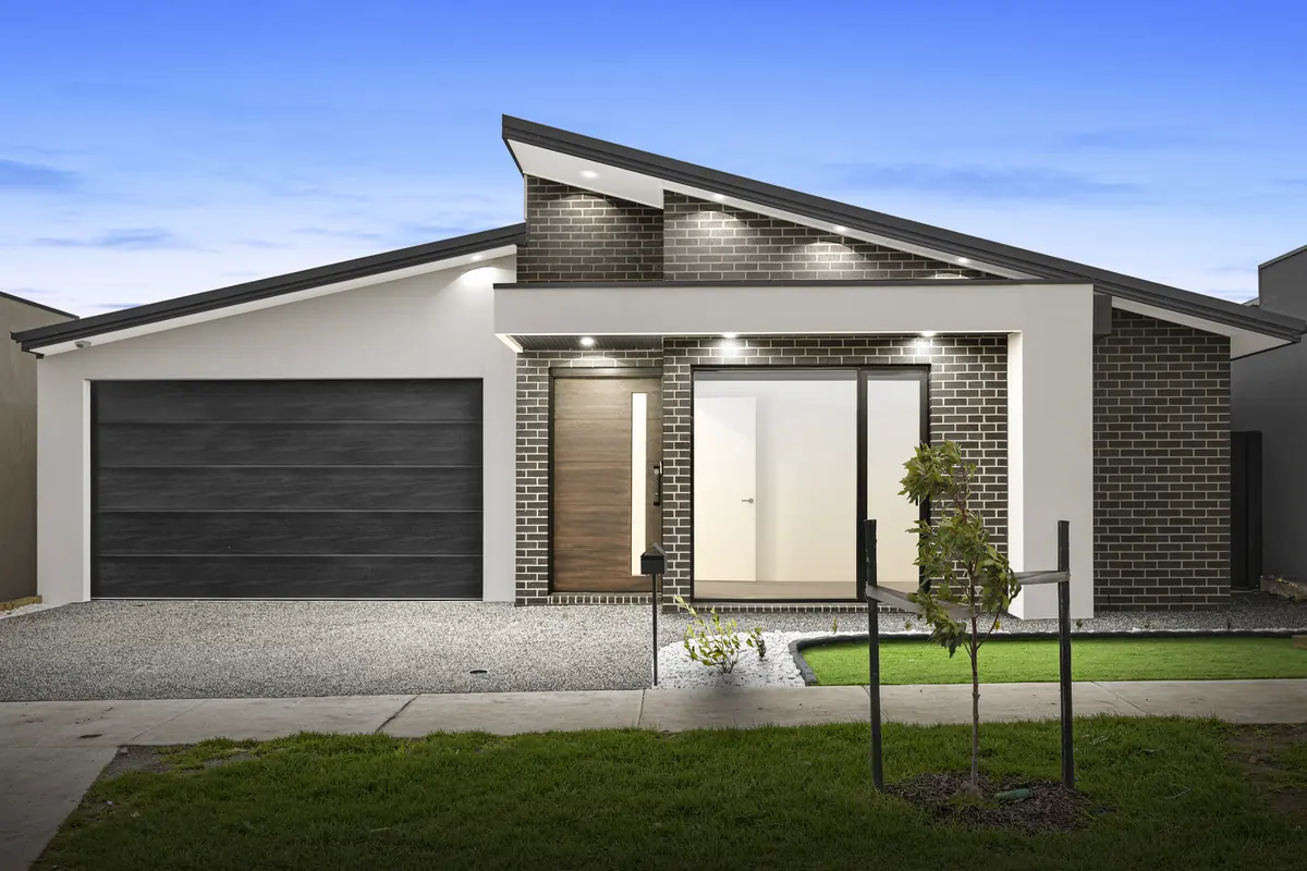 Skillion-roof brick facade at dusk &mdash; real estate photography Melbourne